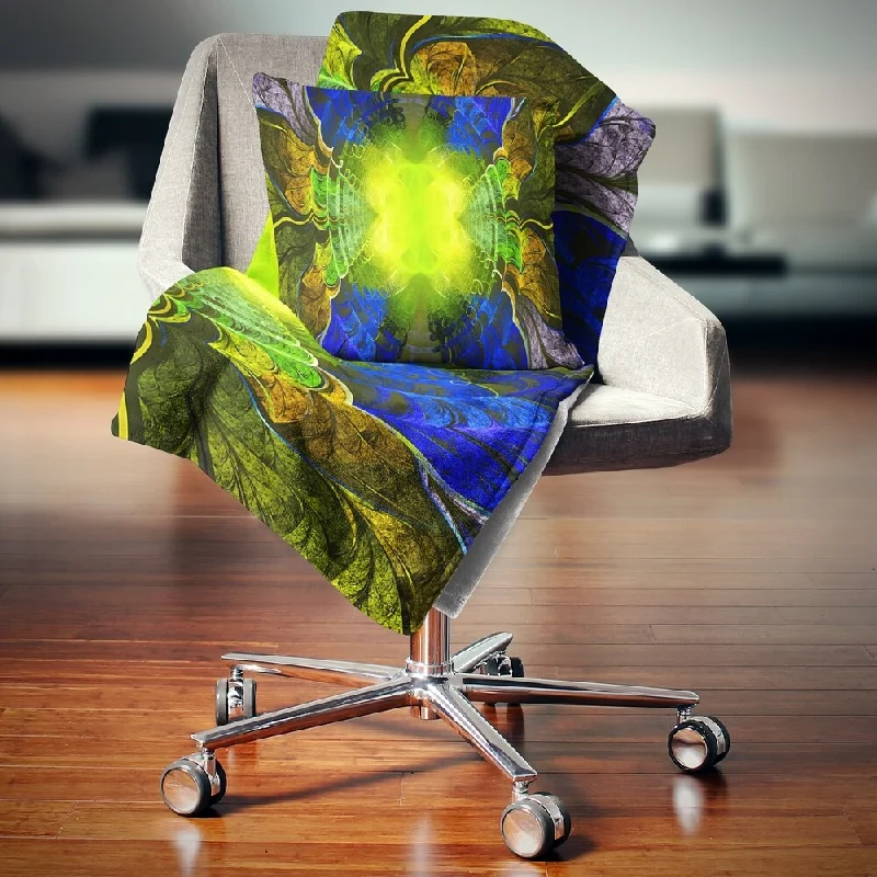 Recycled polyester blankets for an eco - conscious optionDesignart 'Green Golden Fractal Stained Glass' Abstract Throw Blanket Recycled polyester blankets for an eco - conscious optionDesignart 'Green Golden Fractal Stained Glass' Abstract Throw Blanket