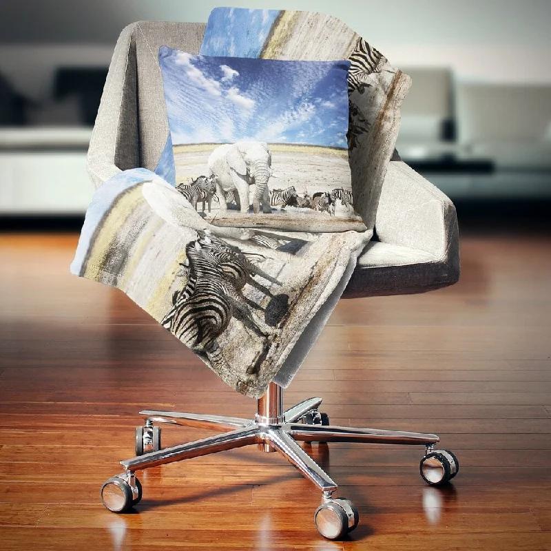 Synthetic fiber blend blankets for a budget - friendly choiceDesignart 'Huge White Elephant and Zebras' Abstract Throw Blanket
