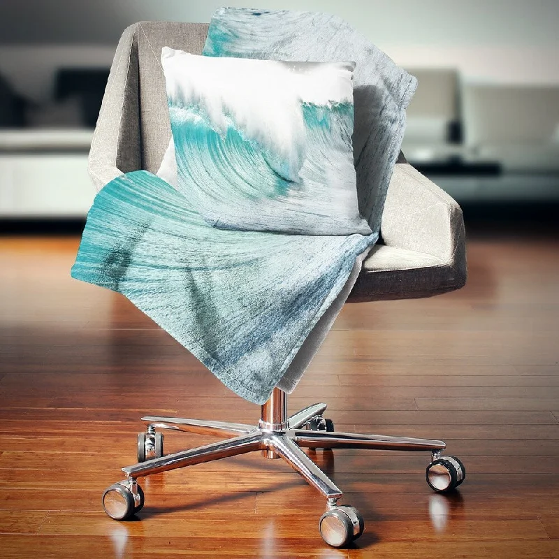 Cashmere blankets for ultimate softness and luxuryDesignart 'Massive Blue Waves Breaking Beach' Seashore Throw Blanket