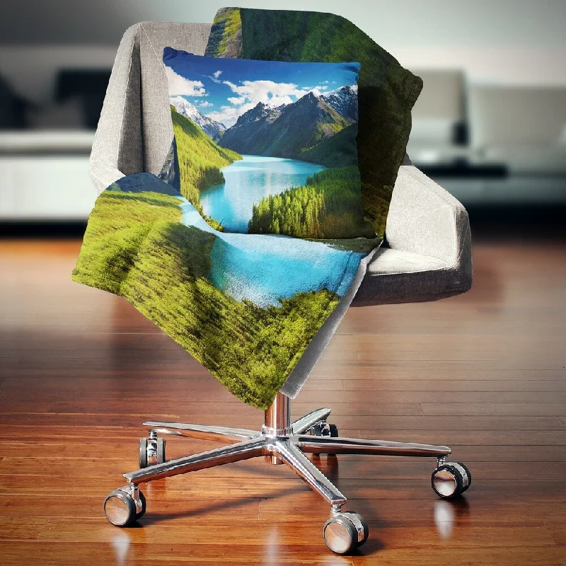 Rayon from bamboo blankets for a silky and breathable feelDesignart 'Mountain Lake in Dark Shade' Landscape Photo Throw Blanket Rayon from bamboo blankets for a silky and breathable feelDesignart 'Mountain Lake in Dark Shade' Landscape Photo Throw Blanket