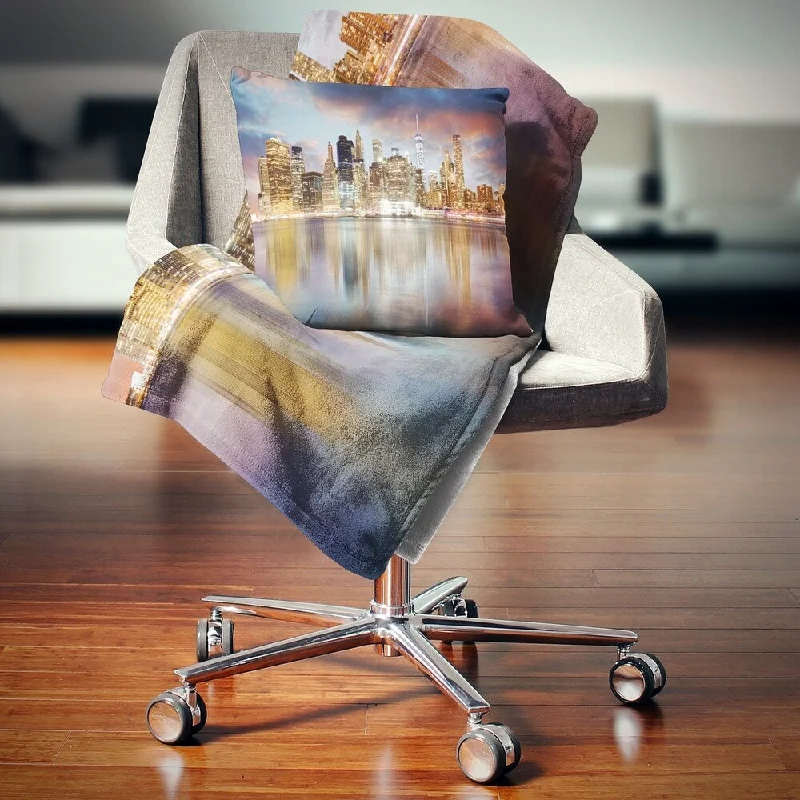 Cotton blankets for breathability and a lightweight feelDesignart 'New York Skyline at Sunrise with Reflection.' Cityscape Throw Blanket Cotton blankets for breathability and a lightweight feelDesignart 'New York Skyline at Sunrise with Reflection.' Cityscape Throw Blanket