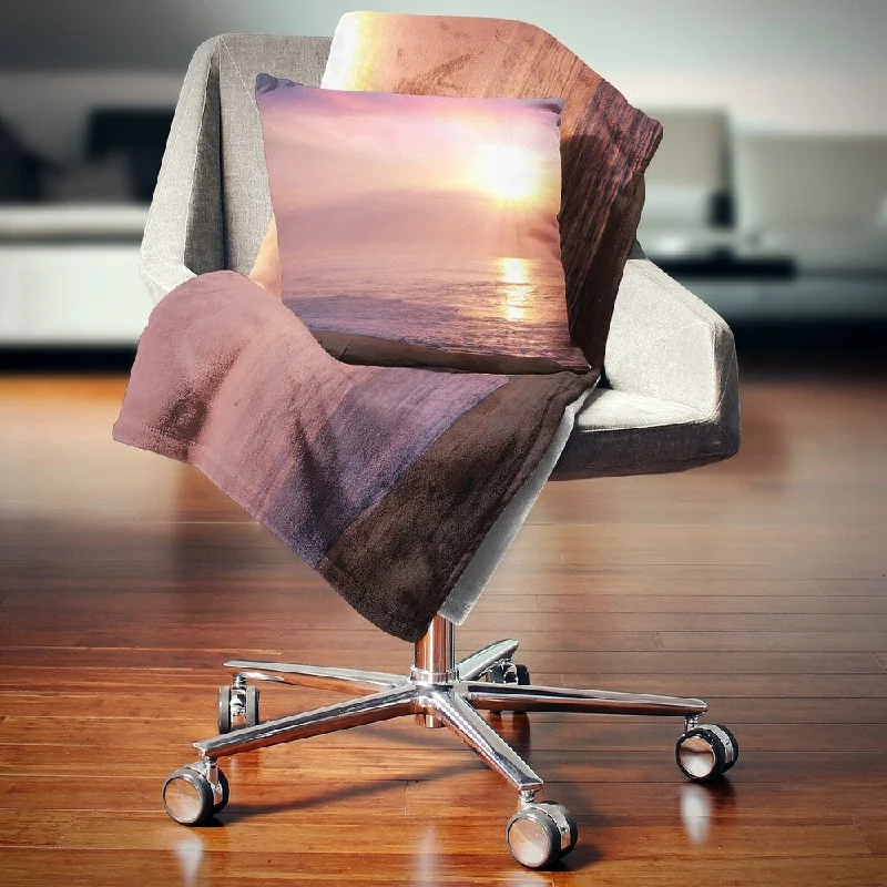 Queen - size blankets for standard - sized bedsDesignart 'Purple Tinged Seashore At Sunset' Seashore Throw Blanket