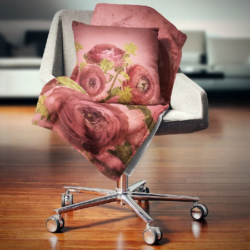 Linen blankets with a rustic and textured lookDesignart 'Ranunculus Flowers Stem on Pink' Floral Throw Blanket