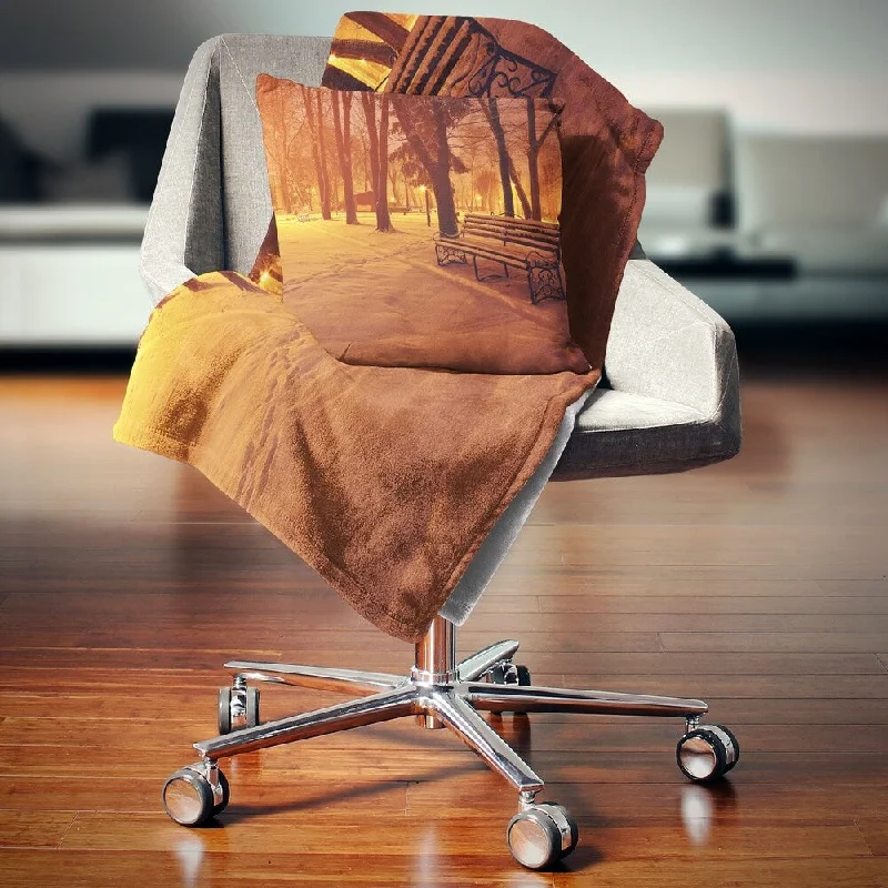 Microfiber blankets that are durable and easy to care forDesignart 'Snow Covered Benches in Evening' Landscape Fleece Throw Blanket