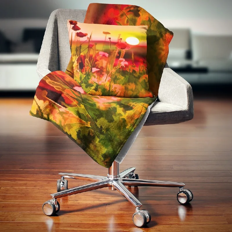 Queen - size blankets for standard - sized bedsDesignart 'Summer Sunset with Red Poppies' Landscape Fleece Throw Blanket