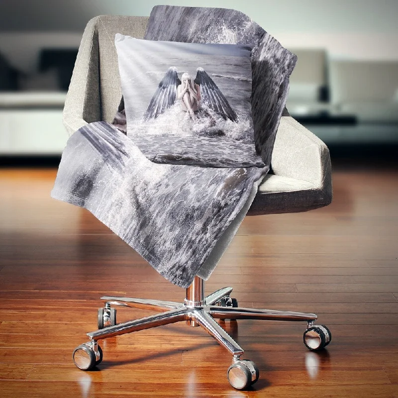 Rayon from bamboo blankets for a silky and breathable feelDesignart 'Woman with Dark Angel Wings' Modern Beach Throw Blanket