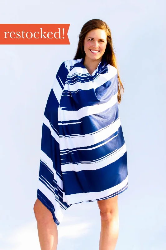 Cotton blankets for breathability and a lightweight feelNautical Stripes Navy Blanket