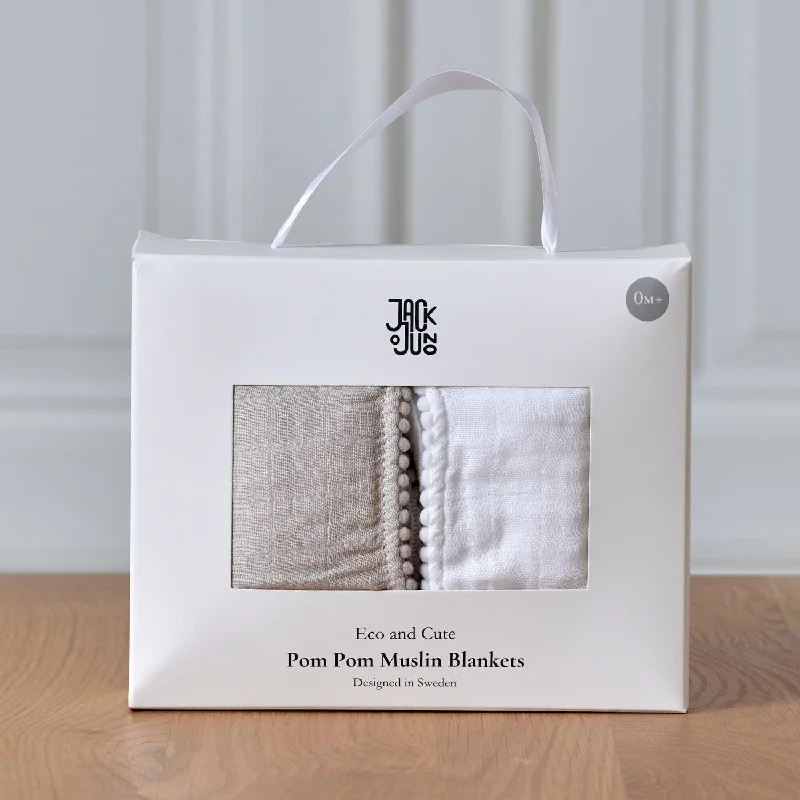 Wool blankets with natural warmth and insulationPom Pom Muslin Blankets - Pearl & Dusty Gray Wool blankets with natural warmth and insulationPom Pom Muslin Blankets - Pearl & Dusty Gray