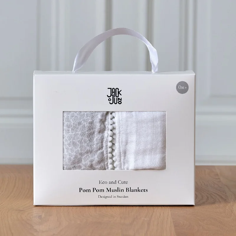 Acrylic blankets for a soft and affordable alternativePom Pom Muslin Blankets - Pearl & Giraffe Gray Acrylic blankets for a soft and affordable alternativePom Pom Muslin Blankets - Pearl & Giraffe Gray