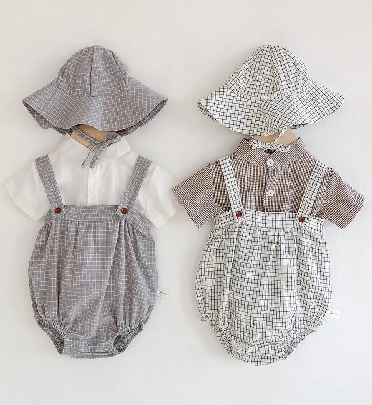Cotton blankets for breathability and a lightweight feelCotton Check Romper and Sun Hat