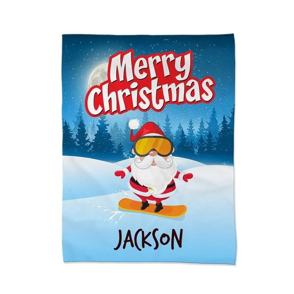 Cotton blankets for breathability and a lightweight feelSanta Snowboarding Blanket - Large Cotton blankets for breathability and a lightweight feelSanta Snowboarding Blanket - Large