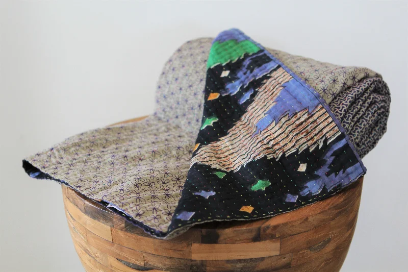 Silk blankets with a smooth and elegant touchSari Kantha Large Throw - Purple & Dark