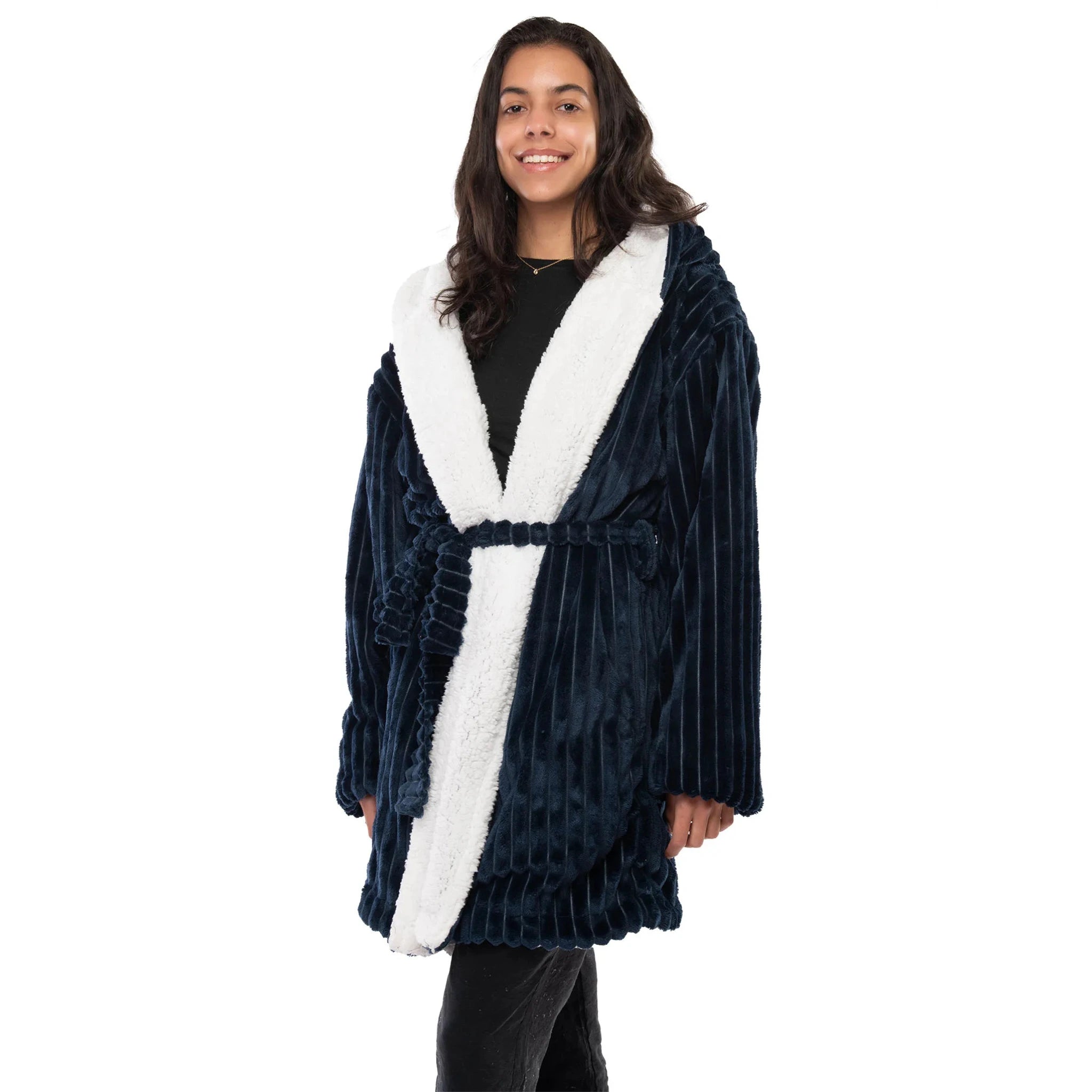 Fleece blankets for a cozy and plush textureStriped Sherpa Robe