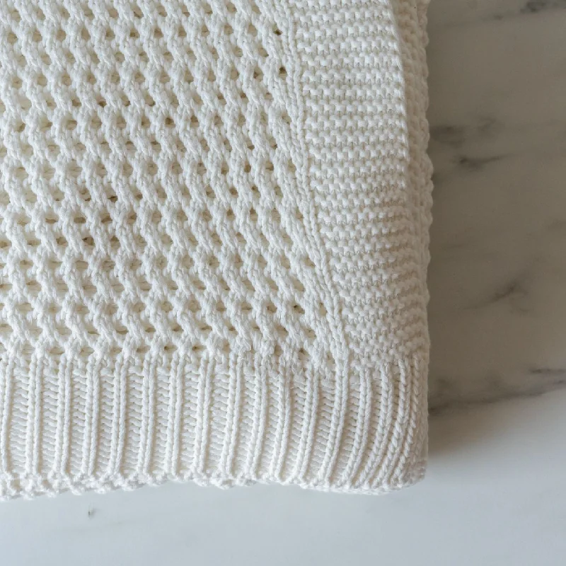 Mohair blankets with a unique sheen and softnessWhite Honeycomb Knit Throw Blanket