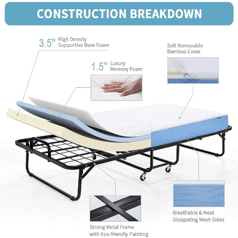 Natural latex and organic cotton blend mattressesInofia Foldable Folding Bed, 5 Inch Memory Foam Mattress and Portable Metal Frame on Wheels - 75 Inches x 31 Inches Natural latex and organic cotton blend mattressesInofia Foldable Folding Bed, 5 Inch Memory Foam Mattress and Portable Metal Frame on Wheels - 75 Inches x 31 Inches