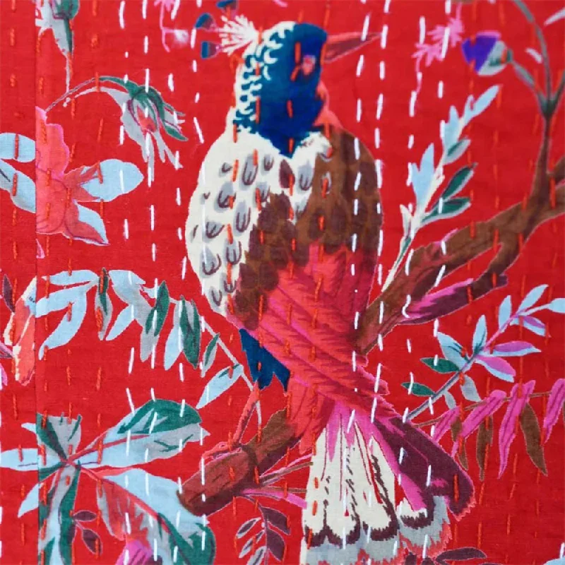 Queen - size mattresses for couples and standard bedroomsKantha Throw - Red Exotic Bird Queen - size mattresses for couples and standard bedroomsKantha Throw - Red Exotic Bird