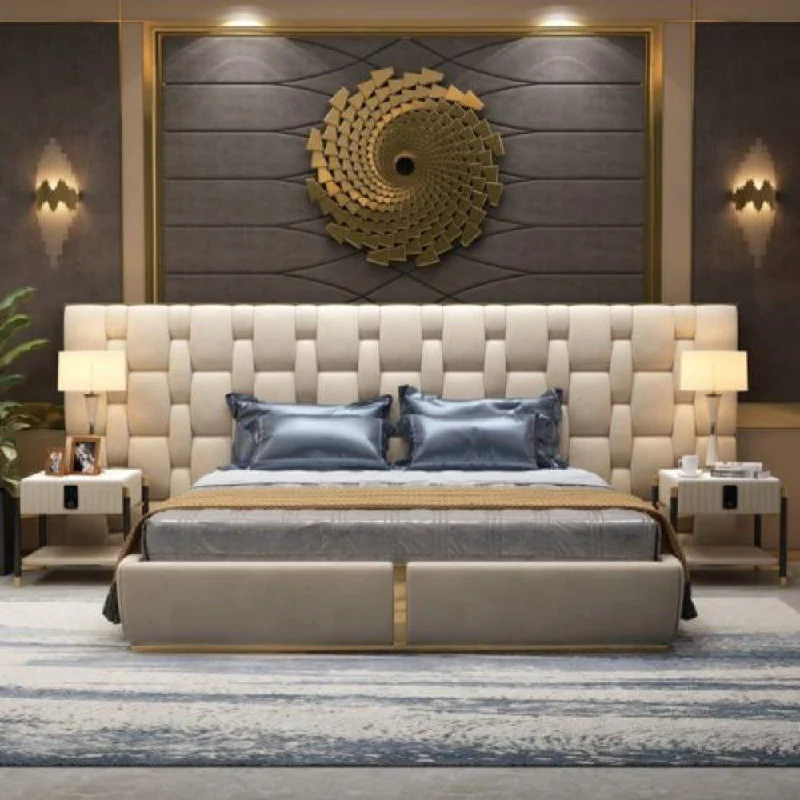 Wool - filled mattresses for natural insulation and moisture - wickingUniblock Luxury Upholstered Bed With Side Tables in Leatherette Wool - filled mattresses for natural insulation and moisture - wickingUniblock Luxury Upholstered Bed With Side Tables in Leatherette